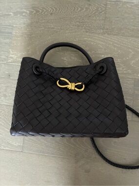 Jade Woven Leather Crossbody Tote Bag - Coffee
